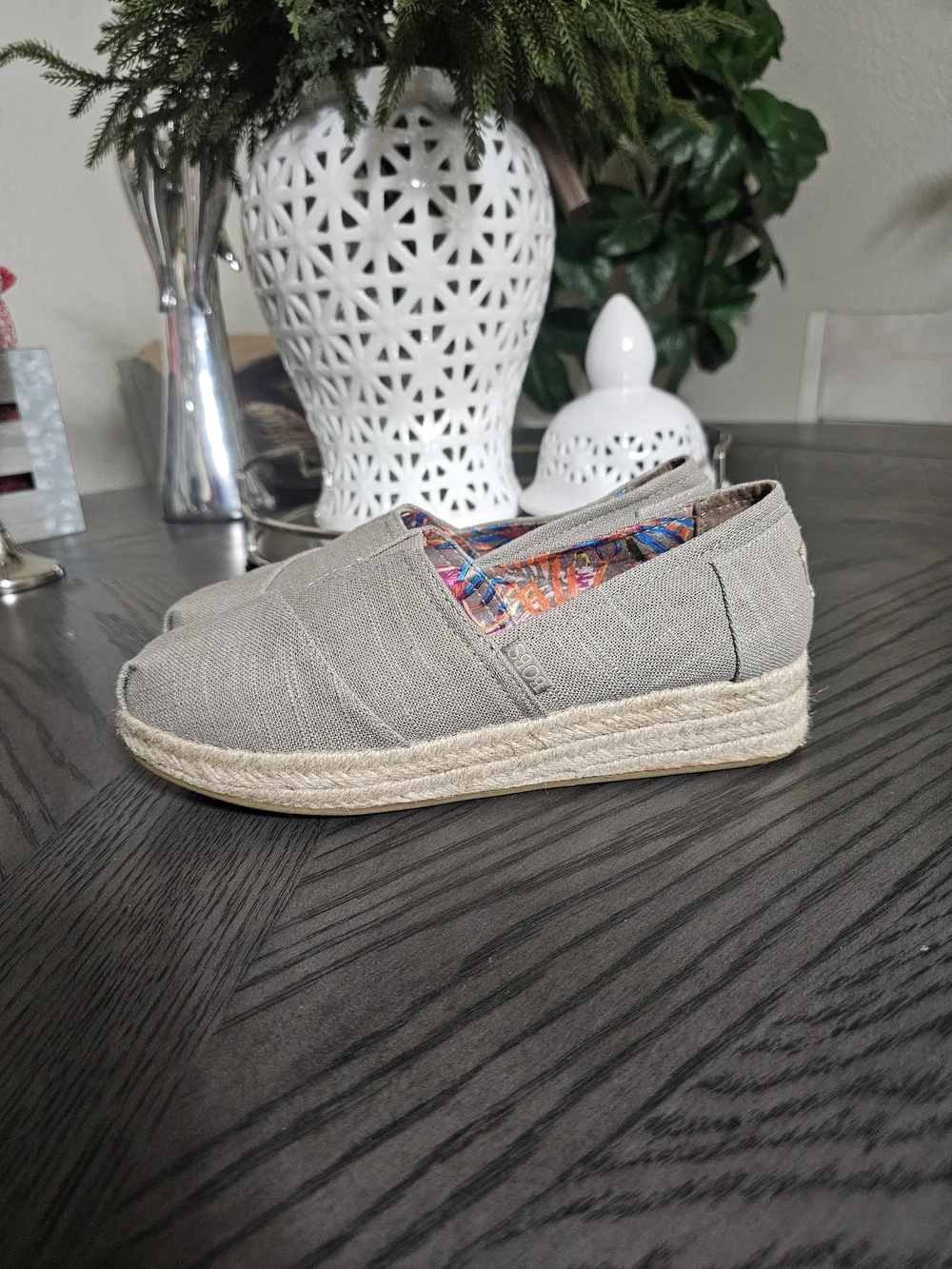 Slip-On Espadrille Flats in Beich  with Patterned Lining